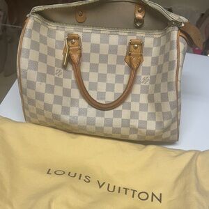 Louis Vuitton Beige and White Checkered Satchel